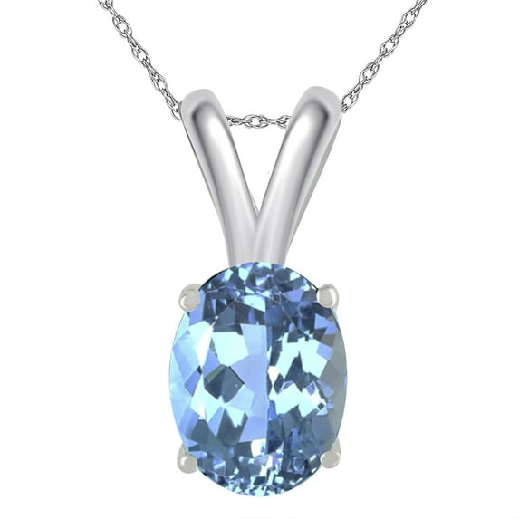 Mauli Jewels Engagement Necklace for Women 0.75 Carat Oval Blue Topaz Pendant 4-prong 14k White Gold|Silver Chain