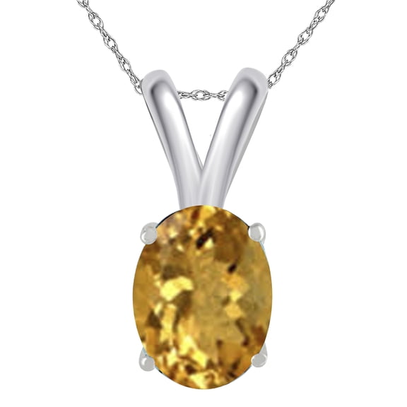 Mauli Jewels Engagement Necklace for Women 0.75 Carat Oval Citrine Pendant 4-prong 14k White Gold|Silver Chain