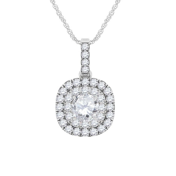 Mauli Jewels Engagement Necklace for Women 1/2 Carat Diamond Cushion Shape Pendant 4 Prong-Setting 14K White Gold With 18'' Rope Chain|Silver Chain