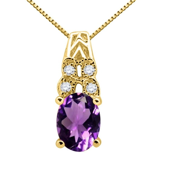 Mauli Jewels Engagement Necklace for Women 1.35 Carat Oval Shaped Amethyst and Diamond Pendant 4-prong 10K Yellow Gold|Silver Chain