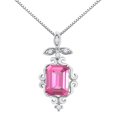 thumbnail image 1 of Mauli Jewels Engagement Necklace for Women 1.60 Carat Emerald Shaped Pink Topaz and Diamond Pendant 4-prong 10K White Gold|Silver Chain, 1 of 4