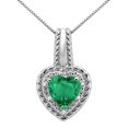 thumbnail image 1 of Mauli Jewels Engagement Necklace for Women 1.85 Carat Heart Shaped Lab Created Emerald and Diamond Pendant 4-prong 10K White Gold|Silver Chain, 1 of 4