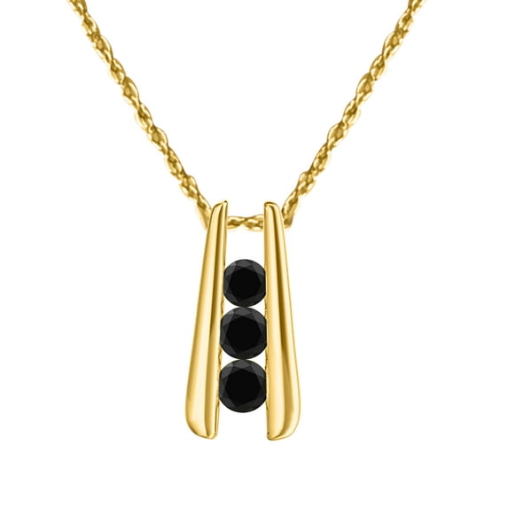 Mauli Jewels Engagement Necklace for Women 1 Carat Three Stone Black Diamond Pendant 4 channel 14K Yellow Gold With 18'' Chain|Silver Chain