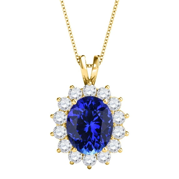 Mauli Jewels Engagement Necklace for Women 2.30 Carat Diamond And Oval Gemstone Pendant 4 prongs 10K Yellow Gold With 18'' Chain|Silver Chain