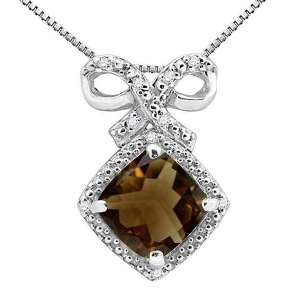 Mauli Jewels Engagement Necklace for Women 2.50 Carat Cushion Shaped Smokey Quartz and Diamond Pendant 4-prong 10K White Gold|Silver Chain