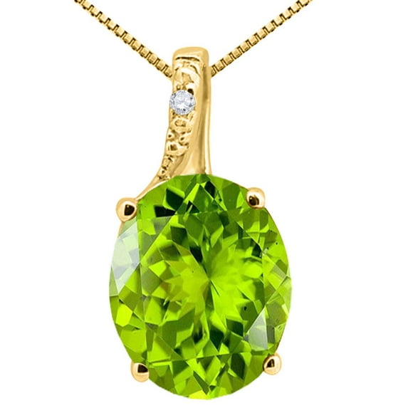 Mauli Jewels Engagement Necklace for Women 2.50 Carat Oval Shaped Peridot and Diamond Pendant 4-prong 10K Yellow Gold|Silver Chain