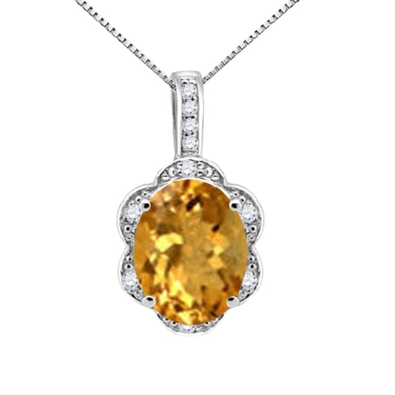 Mauli Jewels Engagement Necklace for Women 4.35 Carat Oval Shaped Citrine and Diamond Pendant 4-prong 10K White Gold|Silver Chain