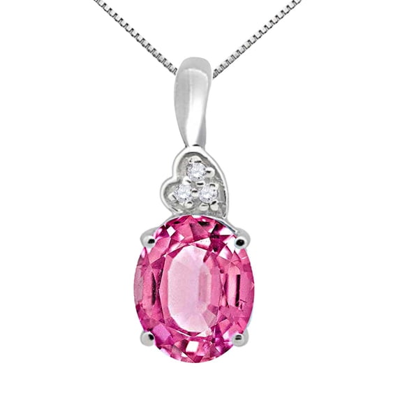 Mauli Jewels Engagement Necklace for Women 4.50 Carat Oval Shaped Pink Topaz and Diamond Pendant 4-prong 10K White Gold|Silver Chain