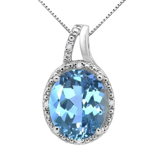 Mauli Jewels Engagement Necklace for Women 4.52 Carat Oval Shaped Blue Topaz and Diamond Pendant 4-prong 10K White Gold|Silver Chain