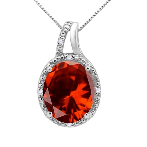 Mauli Jewels Engagement Necklace for Women 5.22 Carat Oval Shaped Garnet and Diamond Pendant 4-prong 10K White Gold|Silver Chain