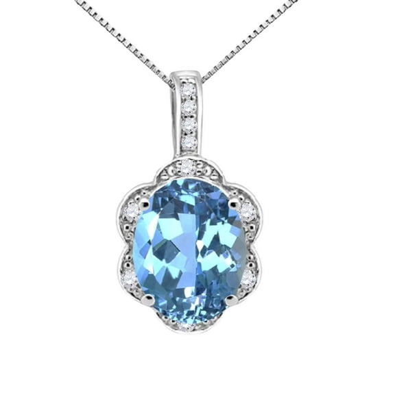 Mauli Jewels Engagement Necklace for Women 5.30 Carat Oval Shaped Blue Topaz and Diamond Pendant 4-prong 10K White Gold|Silver Chain
