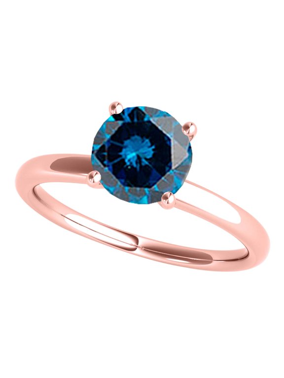 Engagement Rings for Women 1.06 Carat Natural Round Cut Blue Diamond Solitaire Engagement Ring 4 Prong-Setting 14K Rose White & Yellow Gold