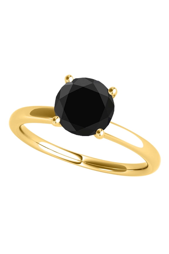 Engagement Rings for Women 2.06 Carat Natural Round Cut Black Diamond Solitaire Engagement Ring Prong-Setting 14K Rose White & Yellow Gold
