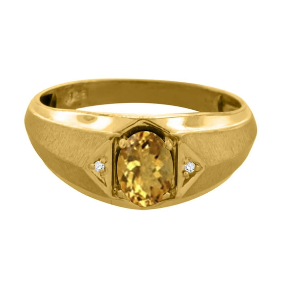 Mauli Jewels Engagement Rings for Men 0.76 Carat Exotic Mens Diamond And Oval Citrine Ring 4-prong 10K Yellow Gold