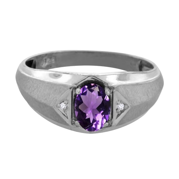 Mauli Jewels Engagement Rings for Men 0.76 Carat Mens Diamond And Oval Amethyst Ring prong 10K White Gold