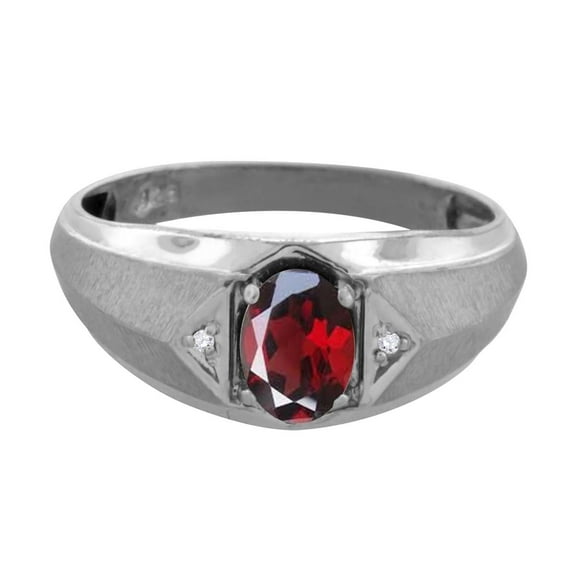 Mauli Jewels Engagement Rings for Men 0.76 Carat Mens Diamond And Oval Garnet Ring prong 10K White Gold