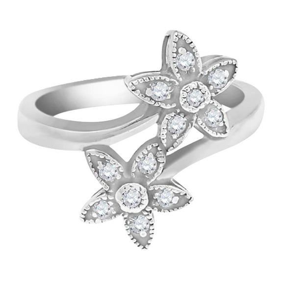 Mauli Jewels Engagement Rings for Women 0.20 Carat Diamond Flower Shaped Ring 4-prong 10K White Gold