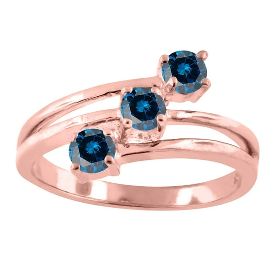 Mauli Jewels Engagement Rings for Women 0.50 Carat Blue Diamond Simple Fashion Ring 4-prong 10K Rose Gold