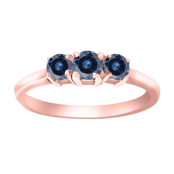 Mauli Jewels Engagement Rings for Women 0.50 Carat Blue Diamond Three Stone Ring 4-prong 10K Rose Gold