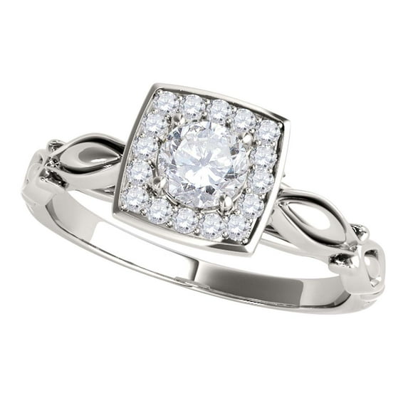Mauli Jewels Engagement Rings for Women 0.50 Carat Diamond Halo Square Cut Engagement Ring 4 prong 14K White Gold
