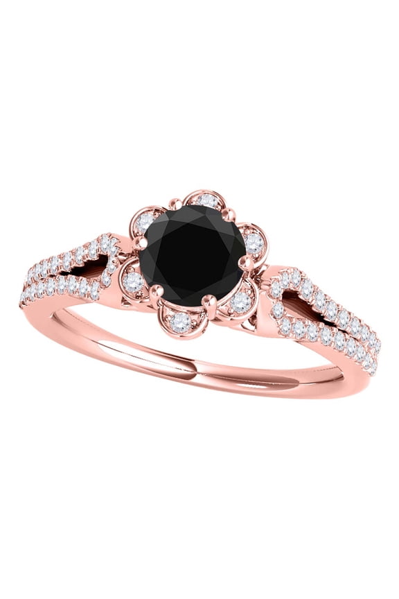 Engagement Rings for Women 0.50 Carat Halo Black Diamond Engagement Ring 4 prong 14K Solid Rose Gold