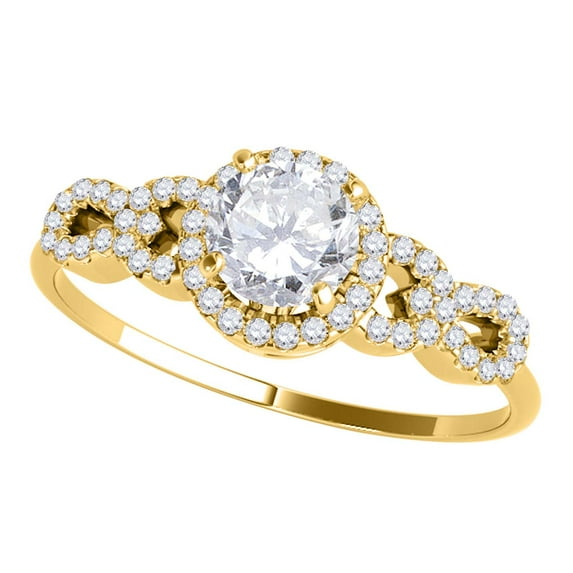 Mauli Jewels Engagement Rings for Women 0.50 Carat Halo Diamond Engagement Ring Prong-Setting 14K Solid Yellow Gold