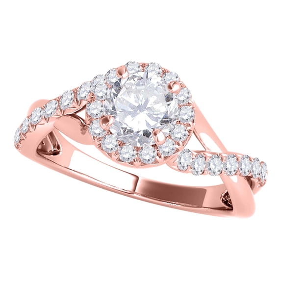 Mauli Jewels Engagement Rings for Women 0.50 Carat Halo Round Engagement Diamond Ring 4 Prong-Setting 14k Solid Rose Gold