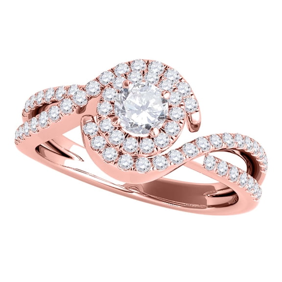MauliJewels 0.55 Carat Diamond Engagement Ring for Women – Entwined Design Wedding Ring, 4-Prong Setting in 14K Rose Gold