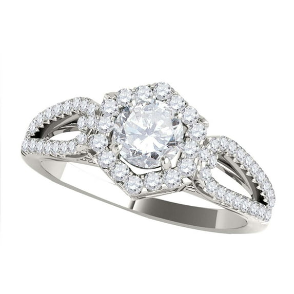 Mauli Jewels Engagement Rings for Women 0.70 Carat Halo Diamond Engagement Ring 4 Prong-Setting 14k White Gold