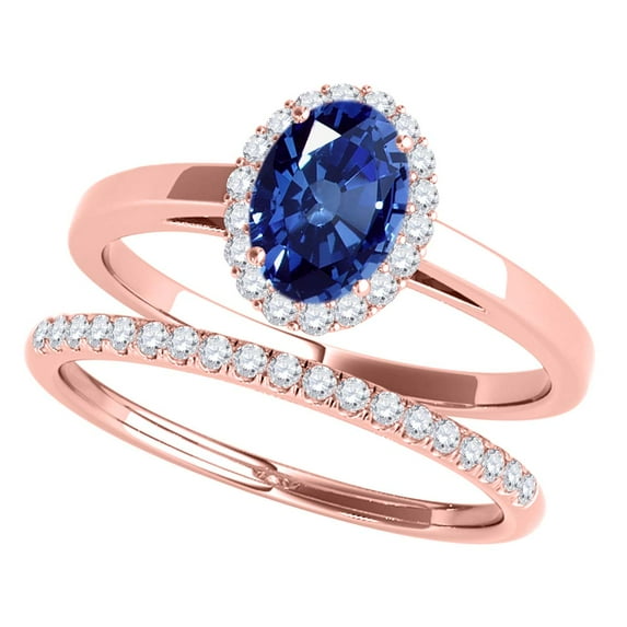 Mauli Jewels Engagement Rings for Women 0.70 Carat Sapphire And Diamond Bridal Set 4-prong 10K Rose Gold