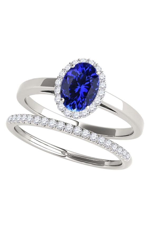 Engagement Rings for Women 0.70 Carat Tanzanite And Diamond Bridal Set 4-prong 10K White Gold