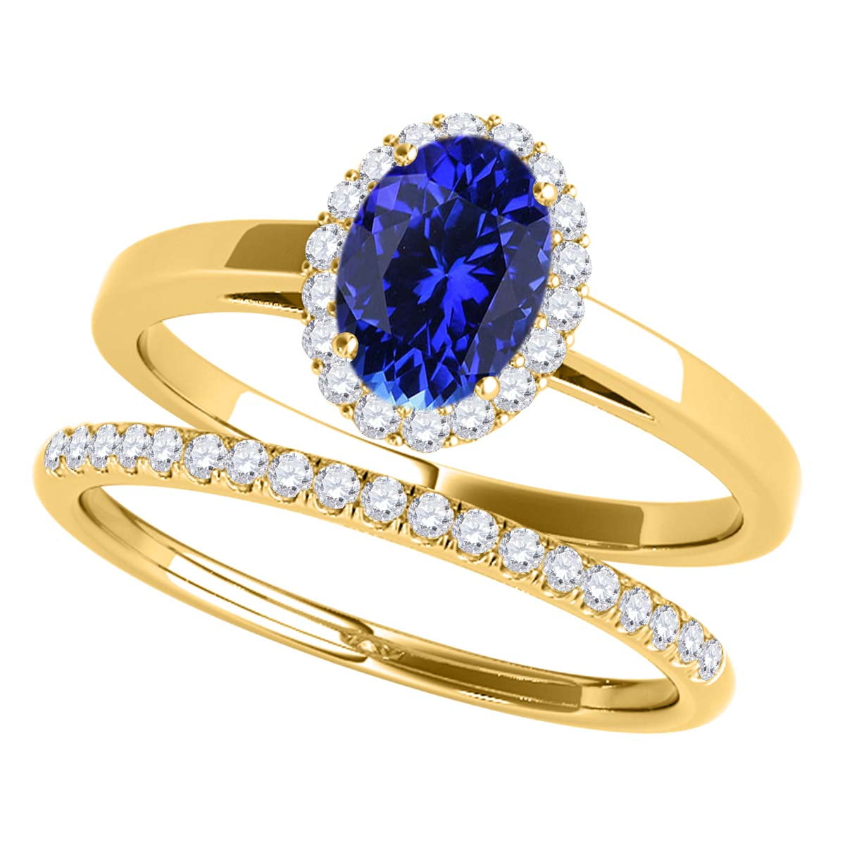 Mauli Jewels Engagement Rings for Women 0.70 Carat Tanzanite And Diamond Bridal Set 4 prong 10K Yellow Gold