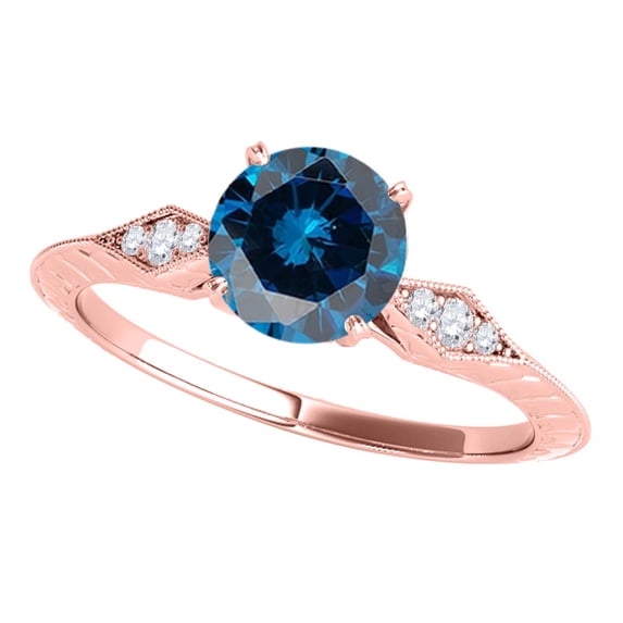 Mauli Jewels Engagement Rings for Women 0.73 Carat Blue Diamond Engagement Wedding Ring Crafted prong 14K Solid Rose Gold