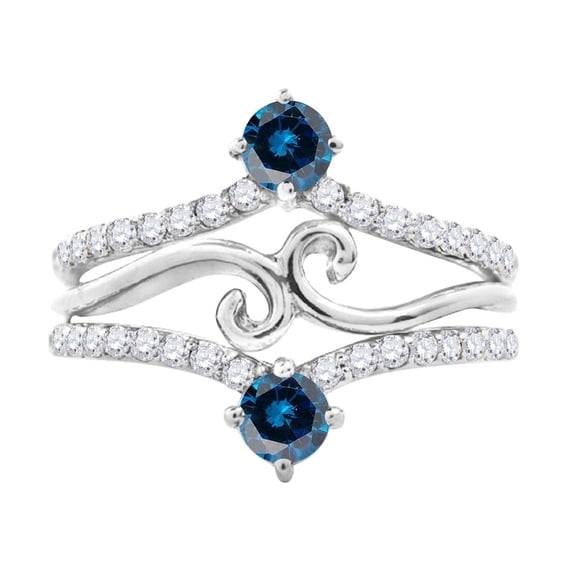 Mauli Jewels Engagement Rings for Women 0.75 Carat Blue And White Diamond Halo Engagement Ring 4-prong 10K White Gold
