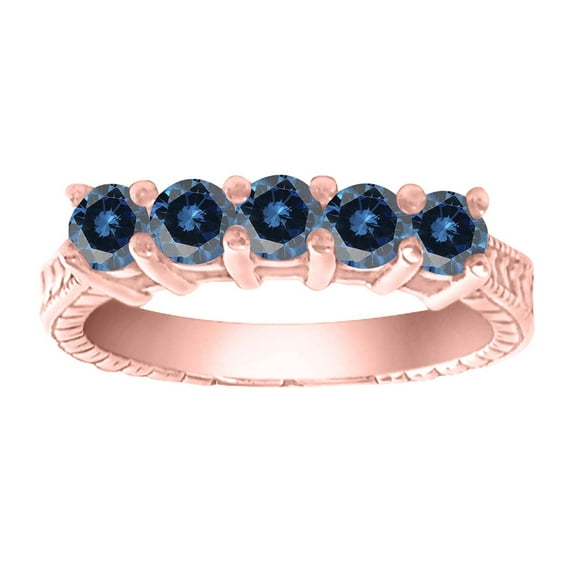 Mauli Jewels Engagement Rings for Women 0.75 Carat Blue Diamond Five Stone Ring 4-prong 10K Rose Gold