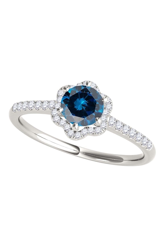 Engagement Rings for Women 0.75 Carat Blue Diamond Halo Engagement Ring 4 prong 10K Solid White Gold