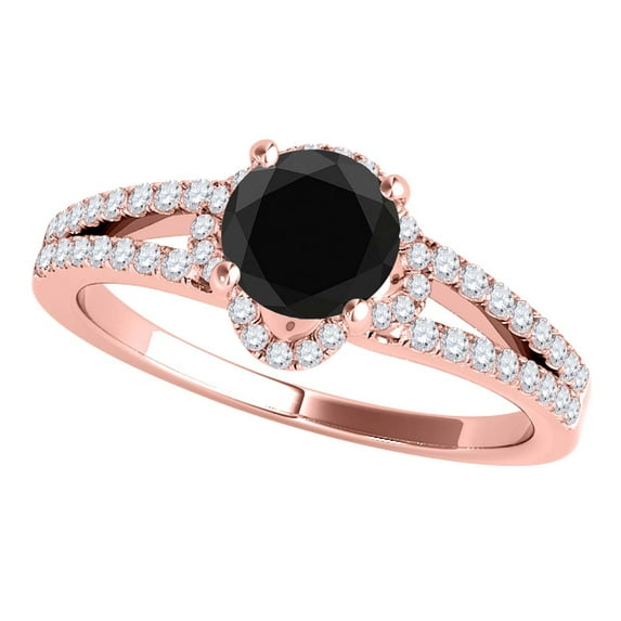 Mauli Jewels Engagement Rings for Women 0.75 Carat Glitzy Halo Blue Diamond Wedding Engagement Ring 4-prong 14K Rose Gold