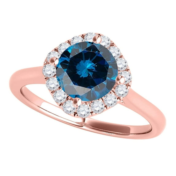 Mauli Jewels Engagement Rings for Women 0.75 Carat Glitzy Halo Blue Diamond Wedding Engagement Ring 4-prong 14K Rose Gold