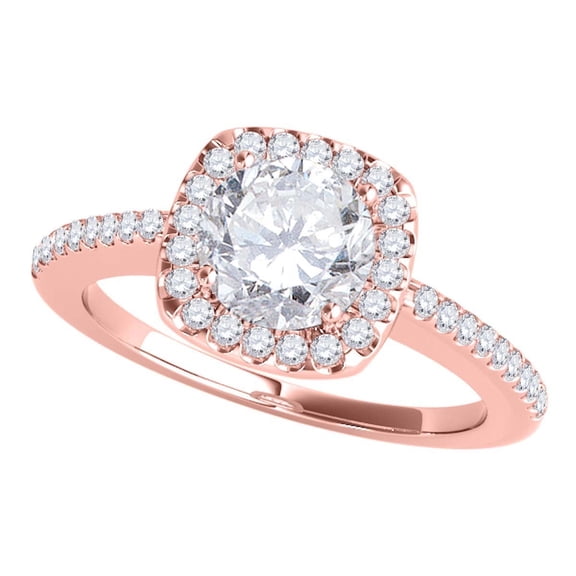 Mauli Jewels 0.75 CT Halo Natural Diamond Engagement Ring, Round Cut 4-Prong Setting, 14K Rose White & Yellow Gold Bridal Ring for Women