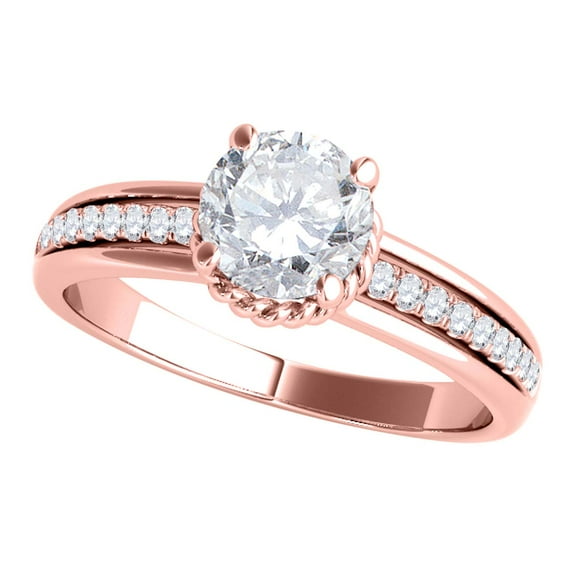Mauli Jewels Engagement Rings for Women 0.75 Carat Halo Diamond Embellished Engagement Ring 4 prong 10K Rose Gold
