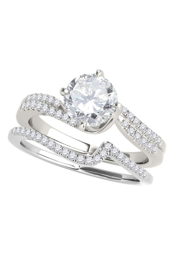 Engagement Rings for Women 0.75 Carat Halo Diamond Engagement Bridal Set prong 14K Solid White Gold