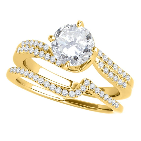 Mauli Jewels Engagement Rings for Women 0.75 Carat Halo Diamond Engagement Bridal Set prong 14K Solid Yellow Gold