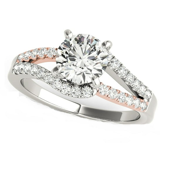 Mauli Jewels Engagement Rings for Women 0.75 Carat Halo Two-Tone Diamond Engagement Ring 4 Prong 14k Rose & White Gold