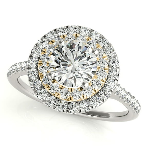 Mauli Jewels Engagement Rings for Women 0.75 Carat Halo Two-Tone Unique Design Diamond Engagement Ring 4 Prong 14k Solid Yellow & White Gold
