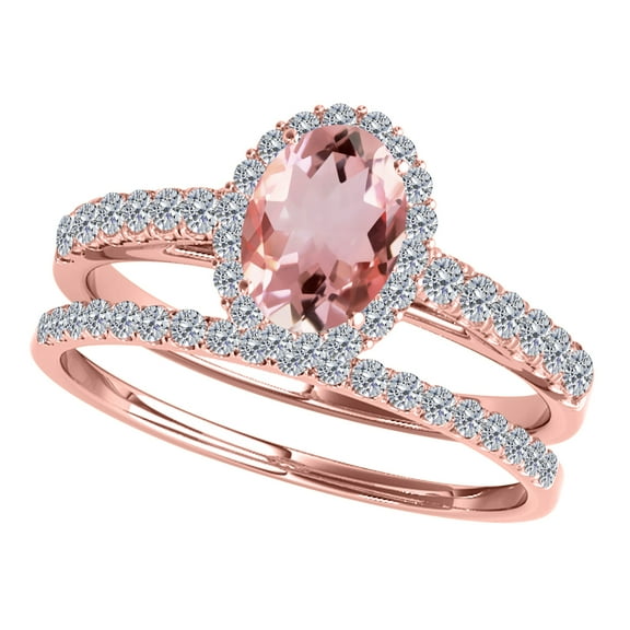 Mauli Jewels Engagement Rings for Women 0.80 Carat Morganite And Diamond Bridal Set 4-prong 10K Rose Gold