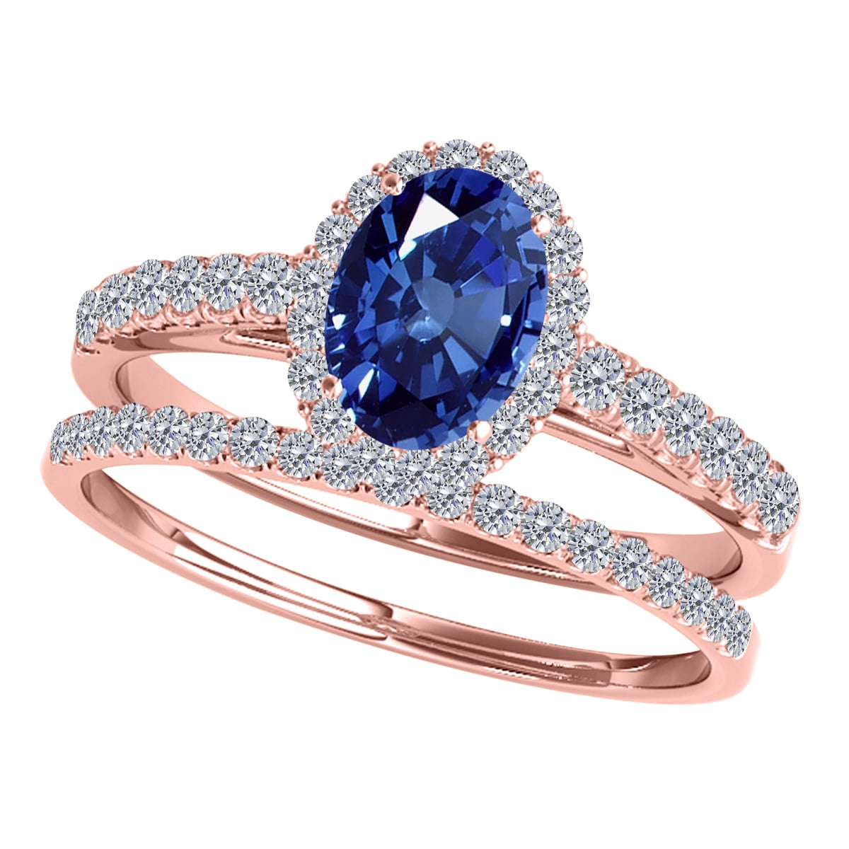 Mauli Jewels Engagement Rings for Women 0.80 Carat Sapphire And Diamond Bridal Set 4-prong 10K Rose Gold