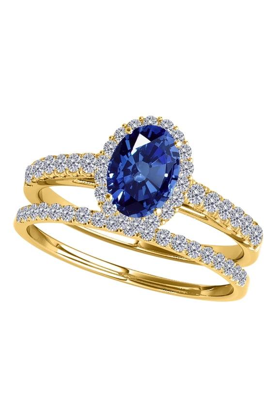 Engagement Rings for Women 0.80 Carat Sapphire And Diamond Bridal Set 4-prong 10K Yellow Gold