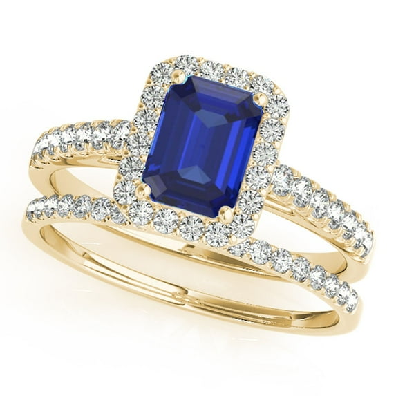 Mauli Jewels Engagement Rings for Women 0.9 Carat Diamond And Emerald Shape Tanzanite Bridal Set Ring 4-prong 10k Yellow Gold