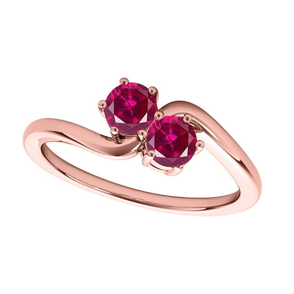 Mauli Jewels Engagement Rings for Women 0.90 Carat Two Stone Created Ruby Wedding Enagement Ring 4 Prong-Setting 10k Rose Gold