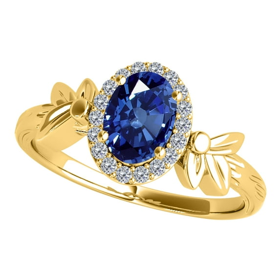 Mauli Jewels Engagement Rings for Women 0.92 Carat Oval Shape Tanzanite & Halo Diamond Gemstone Ring Prong-Setting 10K Yellow Gold